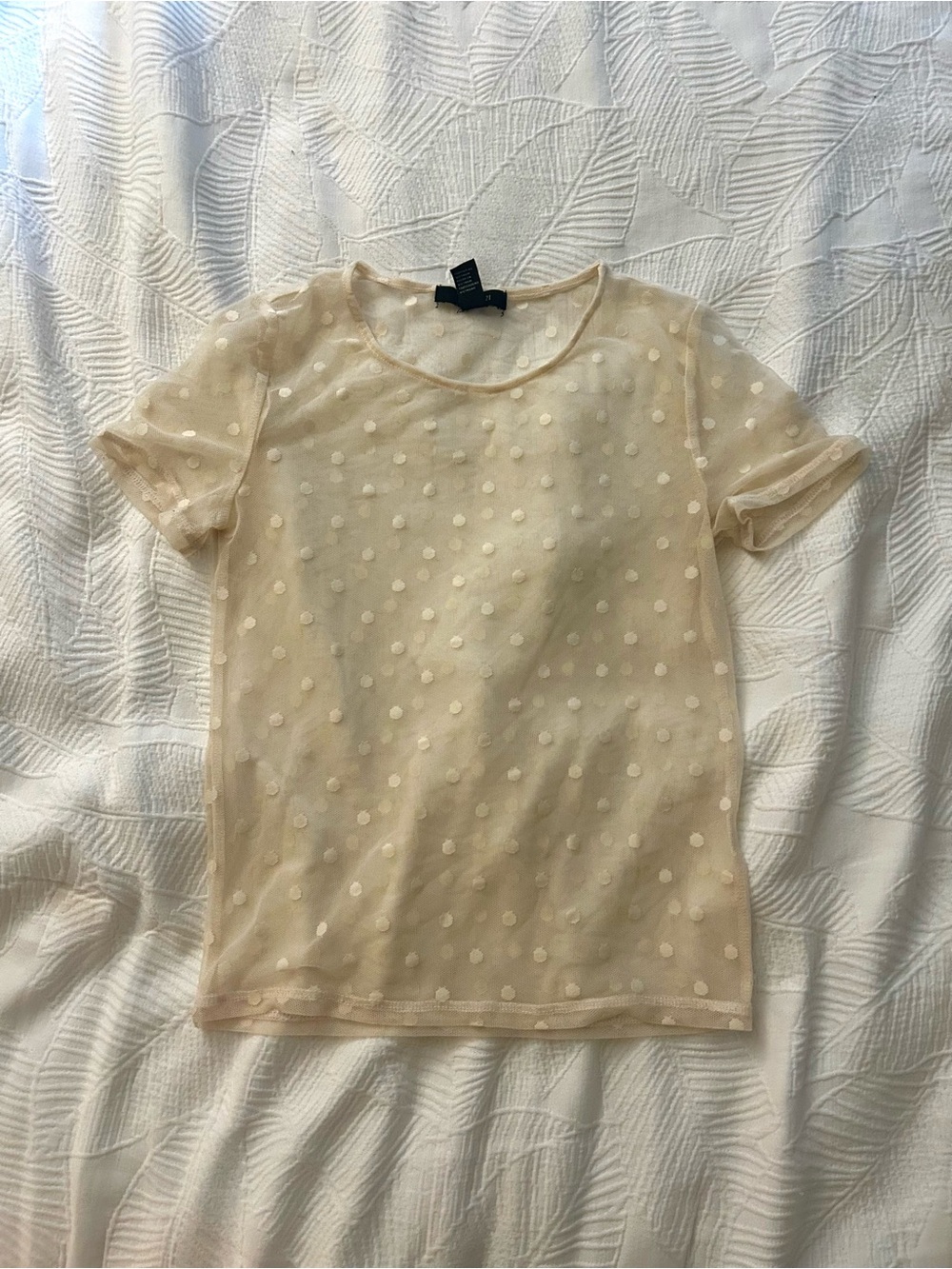 Forever 21 Sheer Polka Dot Short Sleeve Top — Cream